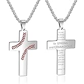 AMAZINGSUN Baseball Cross Necklace for Men. Baseball Necklace Gifts for Mens. Black Stainless Steel Inspirational Bible Verse Cross Pendant Chain, First Communion Baptism Religious Sports Gifts