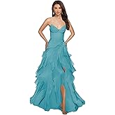 Strapless Prom Dresses 2026 Long Tiered Ruffle Tulle A Line Sweetheart Neck Formal Evening Ball Gowns with Slit