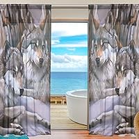 INGBAGS Bedroom Decor Living Room Decorations Wolf Pattern Print Tulle Polyester Door Window Sheer Curtain Drape Two Panels Set 55x78 inch ,Set of 2