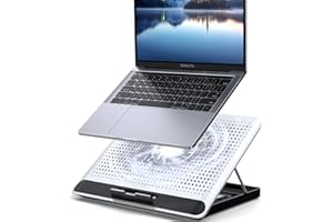 KEROLFFU 16inch Single Fan Lap Chill Mat - Aluminum Panel Laptop Cooling Pad, Heat Protection Laptop Cooler, Adjustable Foldable Long Stand, Fans Switch with dimmable-Speed, USB-A Connection Laptop Fan