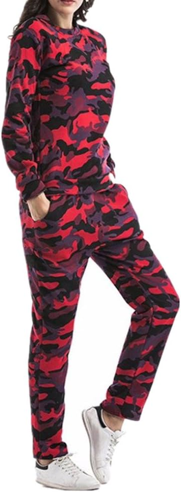 Ladies Camo Joggers Tracksuits Sets, Women Casual Camouflage Sportswear Two Pieces Loungewear Set Tops + Long Pants