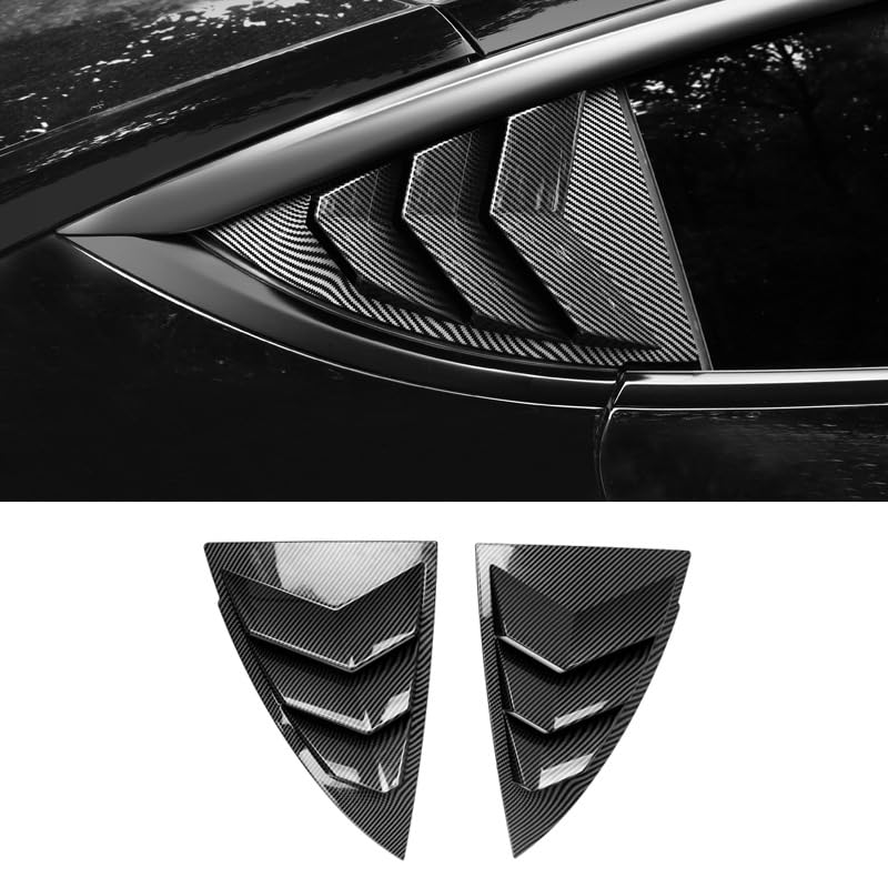 Photo 1 of Tesla Model Y Rear Side Window Louvers, Model Y Juniper Rear Quarter Window Vent Cover - ABS Plastic for 2025 Refresh & 2021-2024, Triangle Visor & Anti-Scratch Guard (Gloss Carbon Fiber Pattern)