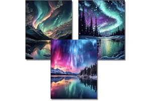 OFRKE Diamond Painting Kits for Adults,3 Pack Aurora Diamond Art for Beginners, Diamond Round 5D Full Drill Paint with Diamonds Pictures Gem Art Painting Kits DIY Crafts Kits 12x16inch