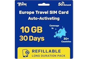 Europe SIM Card 30 Day 10GB | Refillable Pack | High Coverage 5G Network | Hotspot Allowed | Data Only | Carte SIM Europe | U