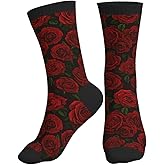 KZCNWOP Red Rose Flower Funny Athletic Sport Novelty Crew Socks for Men Women, Cute Casual Crazy Dress Socks for Running Hiking Soccer