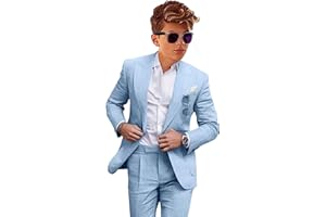 TESSCY Boys Linen Suits Casual 2 Piece Summer Beach Wedding Tuxedo Suit for Boy Ring Bearer Outfit