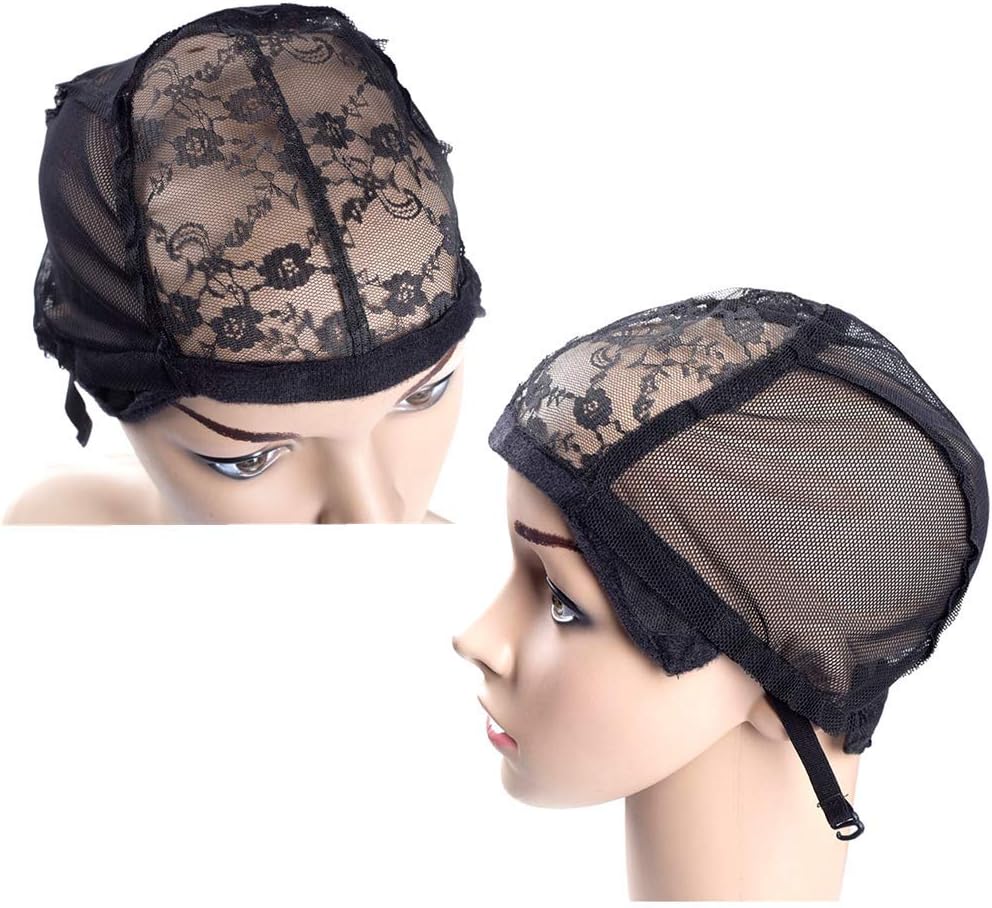 FU SHEN Black Wig Making Caps Double Lace Wig Caps for Making Wigs Adjustable Straps and Ventilated Wig Caps Glueless Wig Cap for Big Head for Women 58cm (Black, 2 Pcs XL)