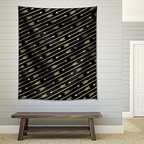 Golden Arrows on a Black Background - Fabric Tapestry, Home Decor - 51x60 inches