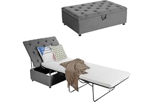 KOMFOTT Folding Ottoman Sleeper Chair Bed with Mattress, Convertible Fold Out Sleeper Sofa Bed, Guest Bed Chaise Lounge for Living Room Small Apartment Bedroom, 89" D x 40.5" W