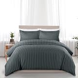 MOONLIGHT20015 Double Duvet Set Reversible Stripes Charcoal 200x200 CM view 6