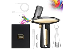 CRPEN AirBrush Kit With Air Compressor 32PSI Airbrush kit Rechargeable Auto Handheld Cordless Airbrush Set Wireless, Barber Air Brush kit, Nail Art, Cake Decor, Makeup, Model Painting,(black gold)