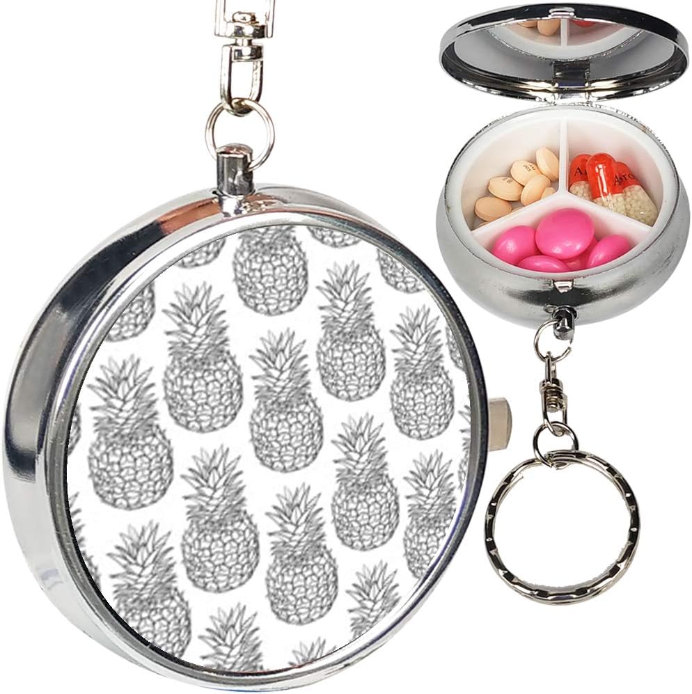 Portable 3 Compartments Metal Pill Organizer Keychain Stash Case Box (Pineapple Exotic)