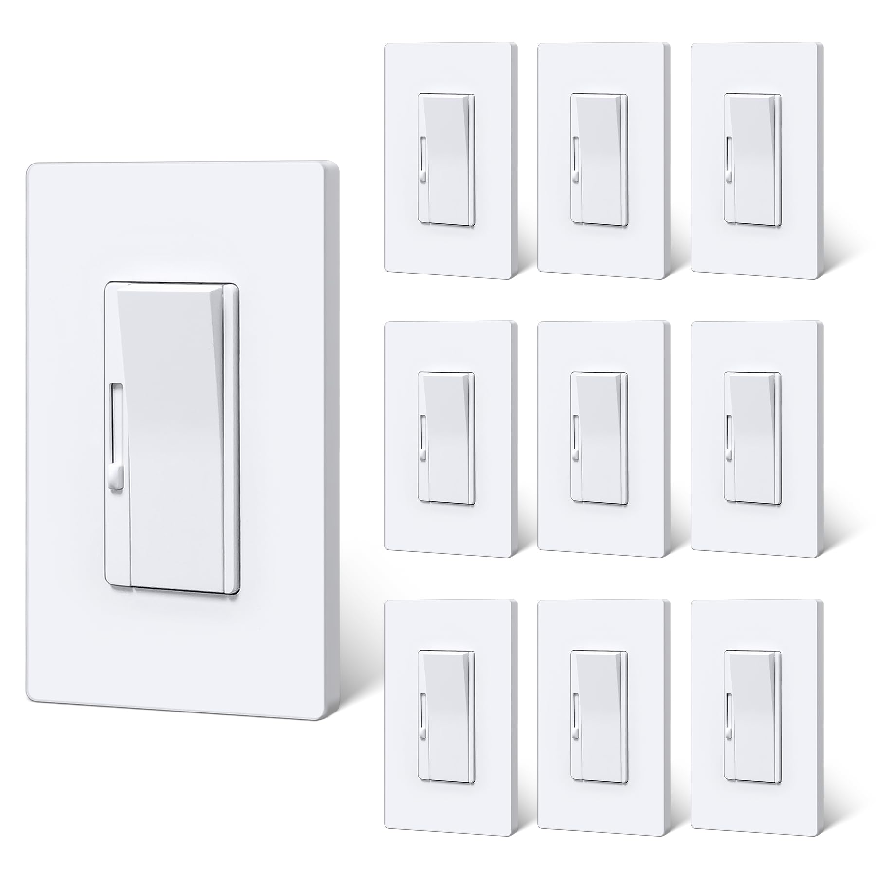 Photo 1 of BESTTEN 10 Pack Super Slim Digital Dimmer Light Switch, Quiet Rocker, Max 300W LED, CFL, 600W Halogen, Single Pole or 3 Way Dimmable Switch, Screwless Wallplate Included, ETL Listed, White