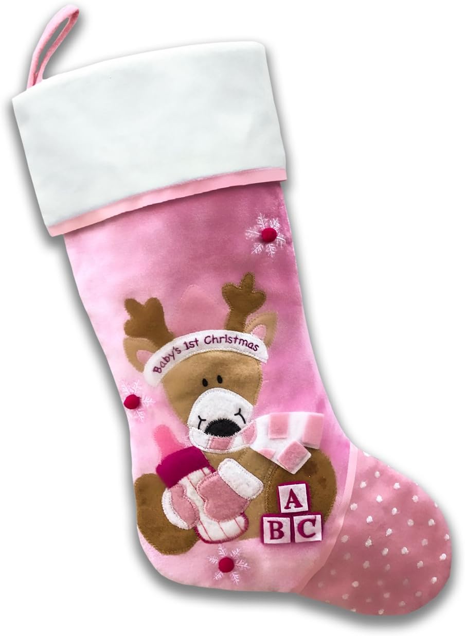 Baby's First Christmas Stocking - Reindeer (Pink)