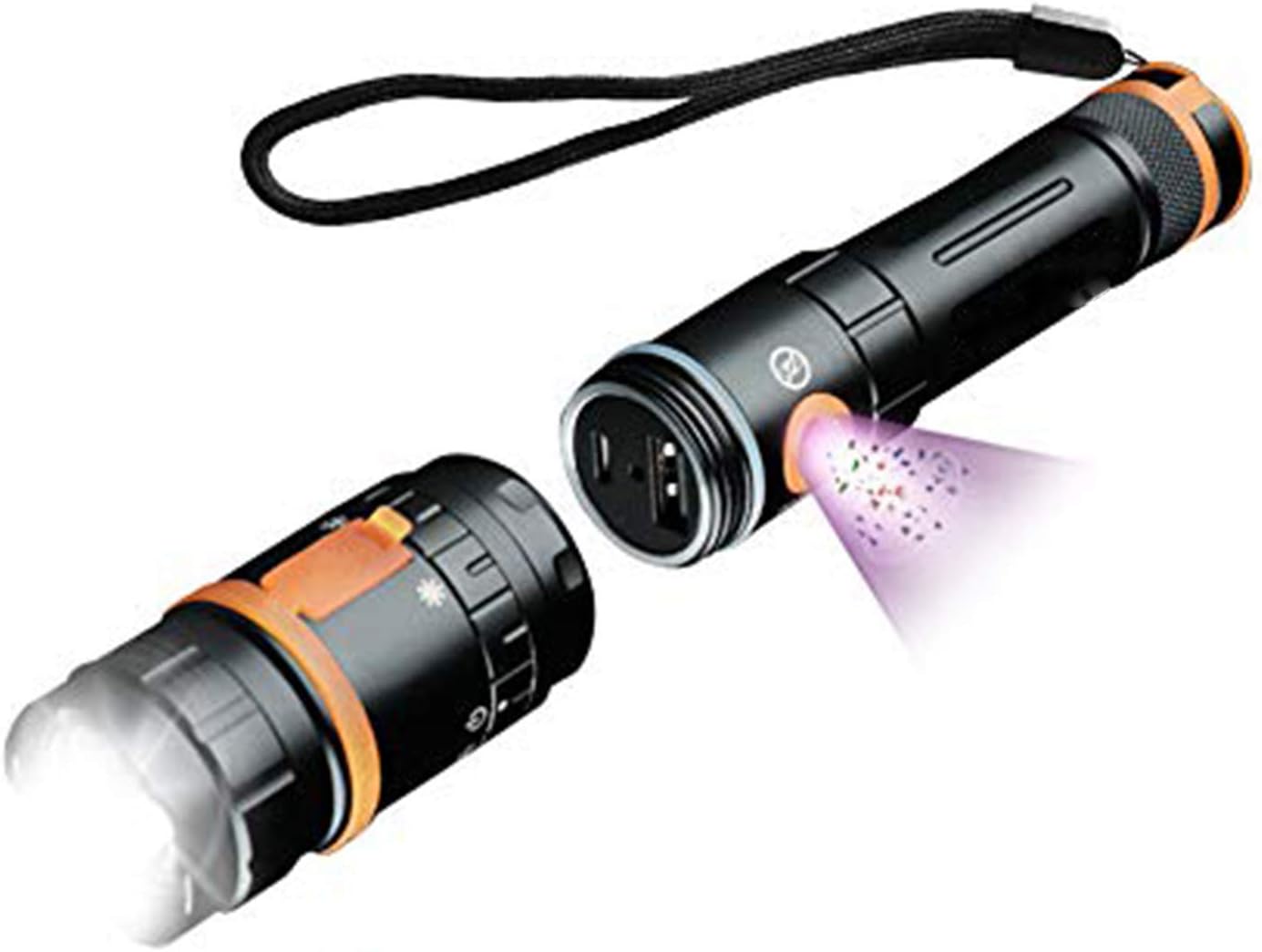 Deep UV Multifunction LED Rechargeable Tactical Flashlight, 1200 High Lumens Torch, Ultraviolet Sterilization, Waterproof IPX-7, Support Power Bank, USB Portable Light, Two 18650 Battery Included