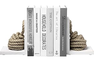 MyGift Nautical Knot Rope and Vintage White Wood Beach House Decorative Bookends, 2 Piece Set