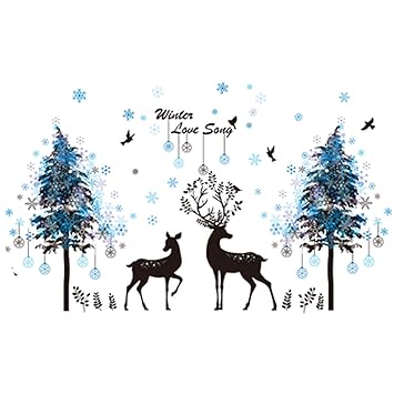 Amazon Com Bjyc Tshrit Snowflakes Trees Deer Wolf Wall