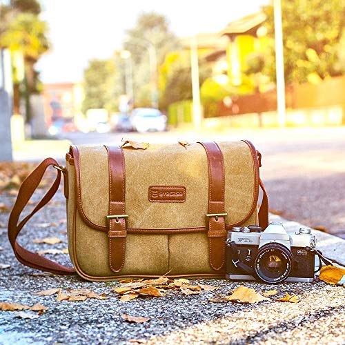 Classic Camera Bag, Evecase Large Canvas Messenger SLR/DSLR Shoulder