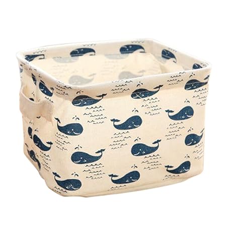 Cosanter-Aufbewahrungsbox für Kosmetika und Kleidung, aus Baumwolle und Leinen, geeignet für den Schreibtisch., Whale, 20.5 X