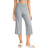 Soothfeel Capri Pants for Women Wide Leg Yoga Pants with Pockets High Waist Casual Dress Crop Pants