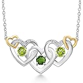 Gem Stone King 925 Silver and 10K Yellow Gold Green Tourmaline Green Peridot and White Lab Grown Diamond Heart Shape Pendant Necklace For Women (0.91 Cttw, with 18 Inch Chain)