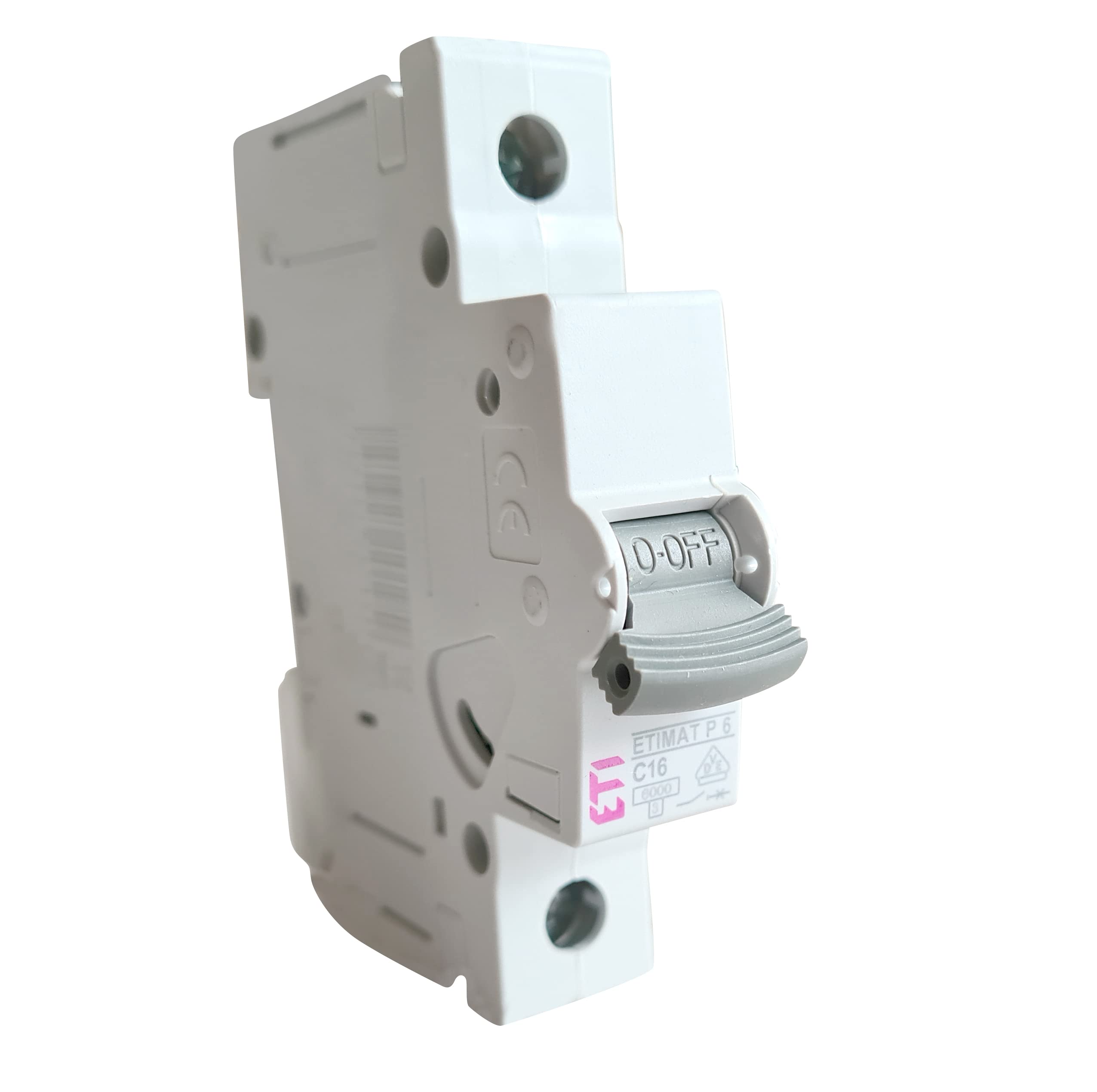 ETI 62508 Circuit Breaker 1-Pin C16A for Top Hat Rail Mounting IP20 White