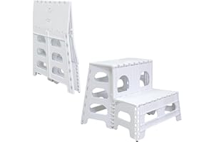 Bee Neat Folding 2 Step Stool for Adults, Kids, Toddlers - Collapsible & Foldable Step Ladder for Kitchen, Bathroom or Bedroom - Non-Slip & Wide Stepping Stool Supports 200lbs - White