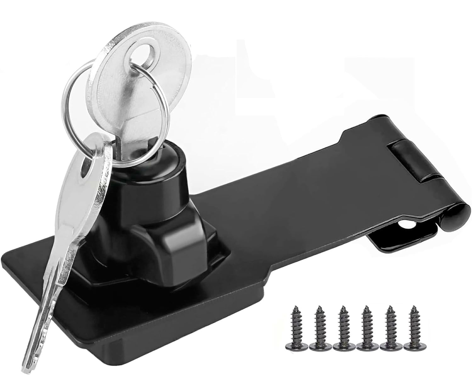ZiYuya Hasp Lock with Keys, Padlock Shed Lock Gate Latch Door Bolt Lock Hasps Drawer Cupboard Twist Knob Locking Hasp Keyed Locking Closet Latch Bolt Door Lock (Black - 4 Inch)