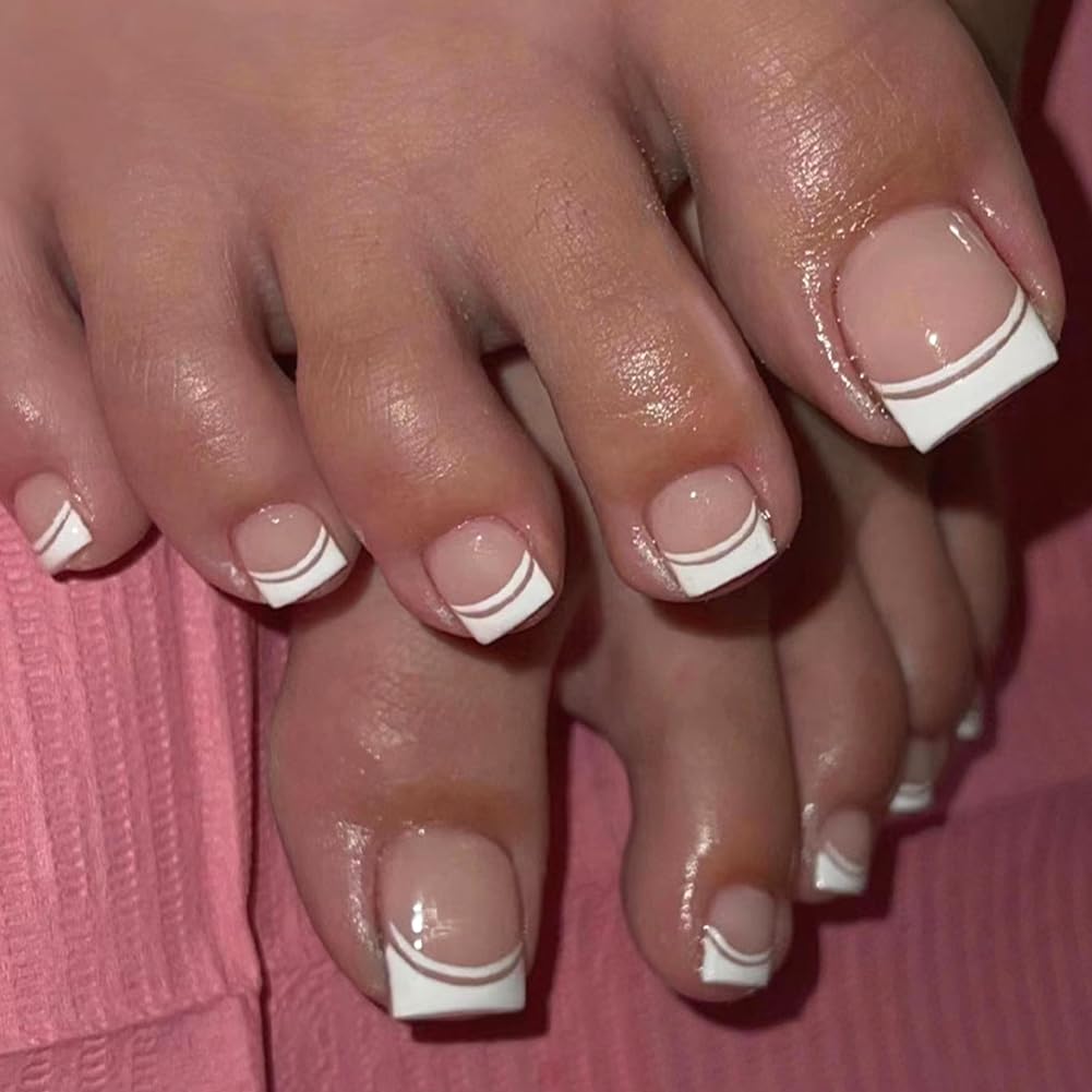 Photo 1 of 2 Pack RUPOFUZA Press on Toenails Fake Toe Nails,Short Toe Nail Press ons,Glossy Toe Nails Press on Designs,Artificial Toenail Press on nails White French Tip Toe Nails for Women 24Pcs (White French-2)