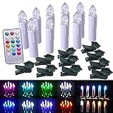 FiveBull Set of 10 Multicolor LED Flameless Taper Candle Flickering LED Candles Tree Light with Remote Timer Function and Removable Clips for Christmas Wedding Party Decoration (Multi-colored)