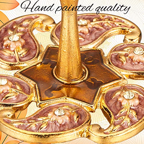 Matashi Hand-Painted Gold-Plated Red Floral Spinning Dreidel Holiday Ornaments (Pewter) Elegant Jewish Decor with Vintage Design & Embellished Crystals Judaica
