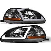 TLAPS 7422450055042 Compatible With 1996-1998 Honda Civic DRL LED Strip Bar Black Housing Headlights With Amber Reflector