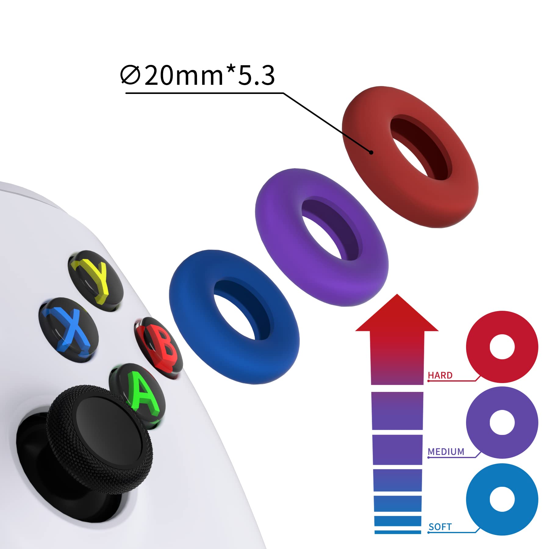 PlayVital 6 Pack Silicone Precision Rings for PS5, for PS4, for Xbox Series X/S, Xbox One, Xbox 360, for Switch 2 Pro, for Steam Deck - 3 Different Strengths, Aim Assist Target Motion Control Rings