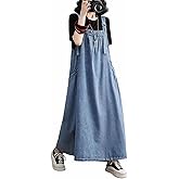 Anzber Women's Denim Jumper Dress Loose Baggy Maxi Adjustable Strap Wide Hem Oversize Long Jean Overalls