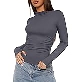 Darong Women Mock Turtle Neck Long Sleeve T Shirt Casual Slim Fitted Ruched Going Out Top