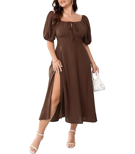 Milk Maid Dress for Women, Milkmaid Dress Women, Summer Puff Sleeve Floral Split Maxi Dress Boho Casual Beach Dress (#9,XXL) at Amazon Women's Clothing store