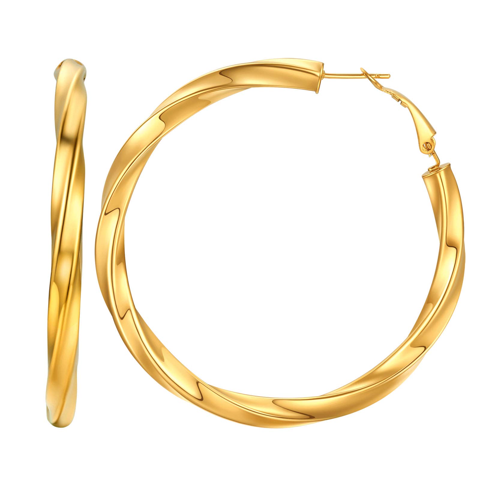 FindChic Gold Hoop Earrings for Women Hypoallergenic Stainless Steel 60MM Large Twisted Round Big Circle Hoops Classic Piercing Jewellery Gift for Girlfriend Wife Daughter