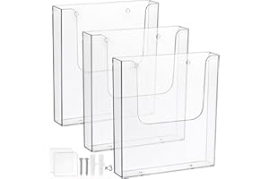 Suwimut 3 Pack Acrylic Brochure Holder, 8.5 x 11 Inch Brochure Holder Wall Mount, Clear Literature Organizer Pamphlet Flyer D