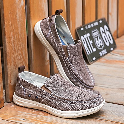 BEFAiR Lightweight Slip On Canvas Shoes Vintage Comfort Casual Loafers Breathable Boat Shoes for Men Brown Size 45 EU(12 D(M) US)