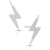 925 Sterling Silver Small Lightning Bolt CZ Stud Earrings, Butterfly Push-backings
