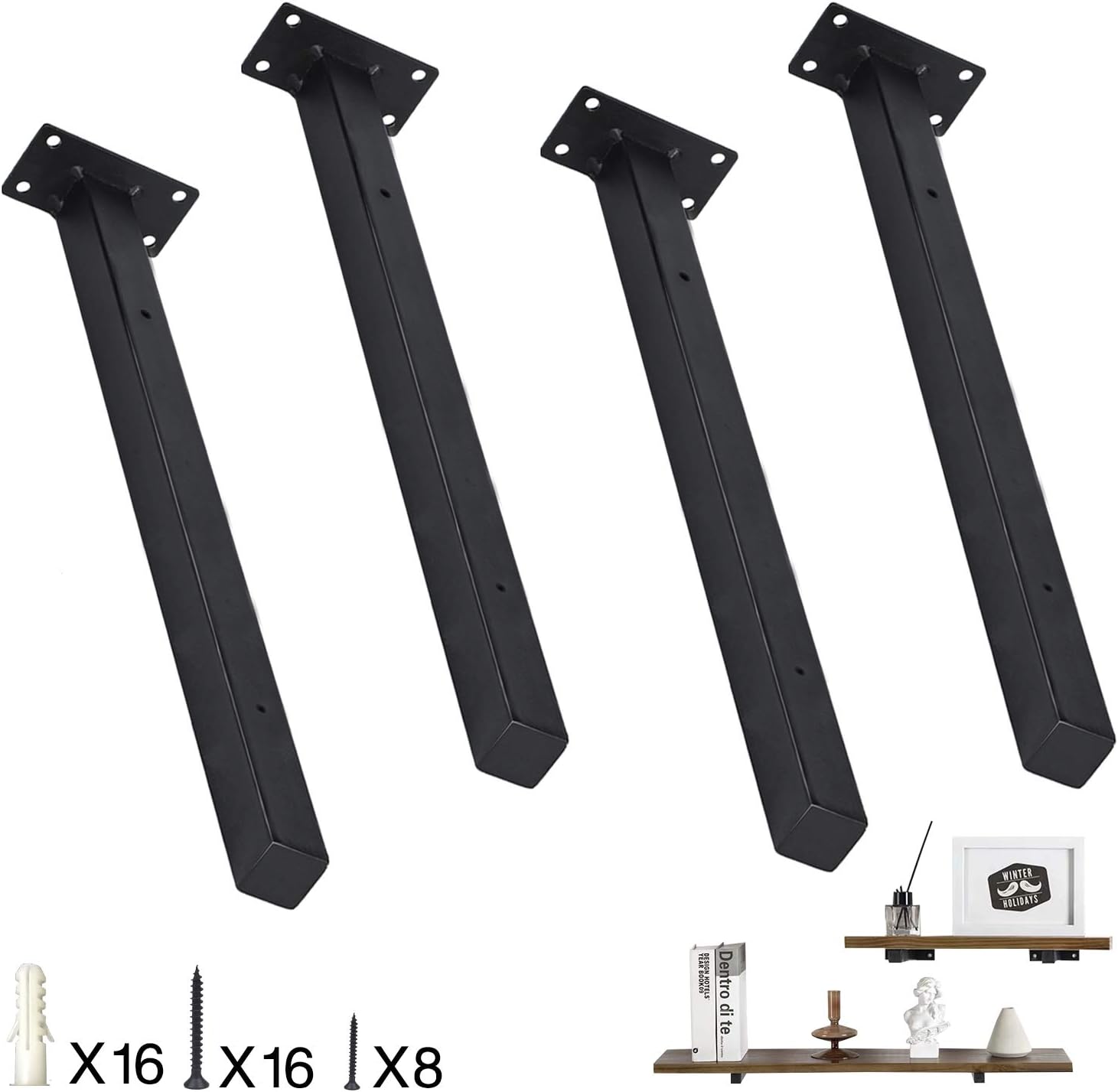 Shelf Brackets,Brackets for Shelves 8 Inch, Industrial Floating Bracket,Wall Mounted Heavy Duty Rustic Shelf Brackets, Decorative Shelving, Shelf Supports Black 4 Pack: Home Improvement
