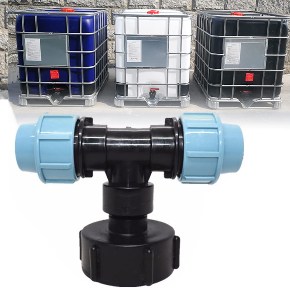 IBC Water Tank Tap Adapter, IBC Tote Tanks Hose Fitting Quick Connector Butt Barrel Drain Adapter, Inlet S60x6 Coarse Thread (25mm, T Shape Outlet)