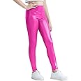Gnainach Girls Metallic Leggings High Waisted Kids Yoga Pants Stretch Shiny Running Dance Tights for Teen School Workout