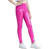 Gnainach Girls Metallic Leggings High Waisted Kids Yoga Pants Stretch Shiny Running Dance Tights for Teen School Workout
