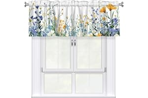 Kitchen Window Valance with Spring Flowers Pattern 54x18 in, Window Treatment Decor Rod Pocket Short Curtain Valances for Bat
