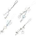 Chihimoer 4PCS Black-phone Charm Y2K Phone Accessories Aesthetic Keychain Star Flower Cute Decor String Cellphone Chain Pendant Strap Lanyard Butterfly Crystal Ribbon Bead Gothic Young