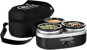 Crock-Pot 16-Ounce Little Triple Dipper Slow Cooker, Silver and Black, SCRMTD307-DK