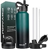 Water Bottle Insulated 32oz 40oz 64oz 128oz Straw Lid Spout Lid & 3 Lids, Leak Proof, Vacuum Insulated,Stainless Steel Water Bottle Wide Mouth for Sports, Gym or Office
