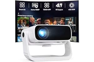 WIELIO Smart Projector with WiFi and Bluetooth Built-in 10000+ Apps - 450 ANSI 4K Support Mini Movie Projector Native 1080P with 120° Rotation, Auto Keystone & Zoom 2025 New Portable Bedroom Proyector