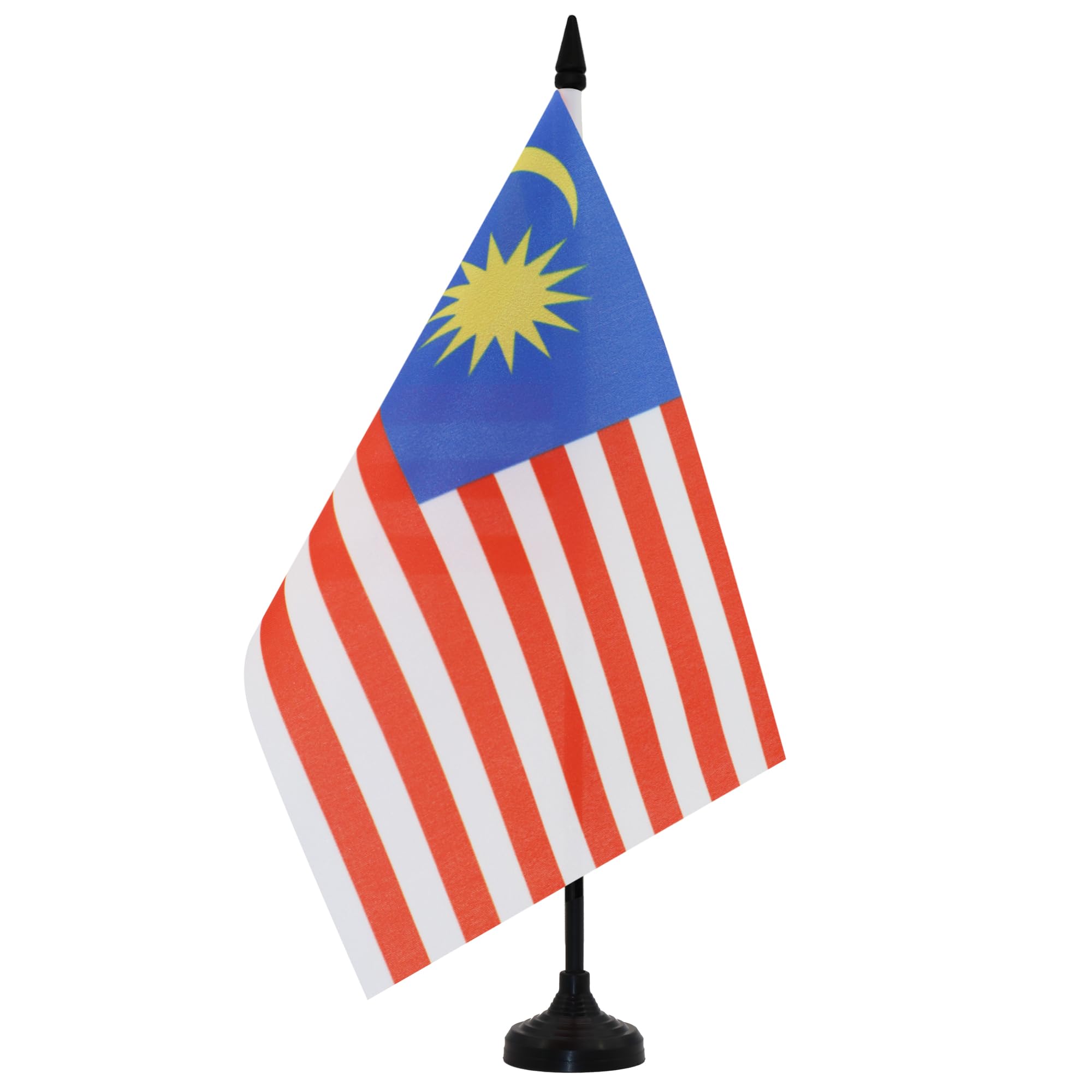 AZ FLAG Malaysia Table Flag 5'' x 8'' - Malaysian Office Decoration 100% Polyester 21 x 14 cm - Mini Desk Flag with Pole and Black Plastic Base